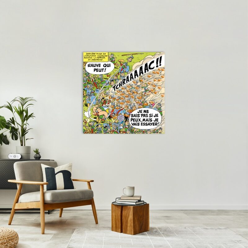 Astérix Art Strips – Sauve qui peut – Dibond sur plexiglas –  100x100 Astérix Art Strips – Sauve qui peut – Dibond sur plexiglas –  100x100